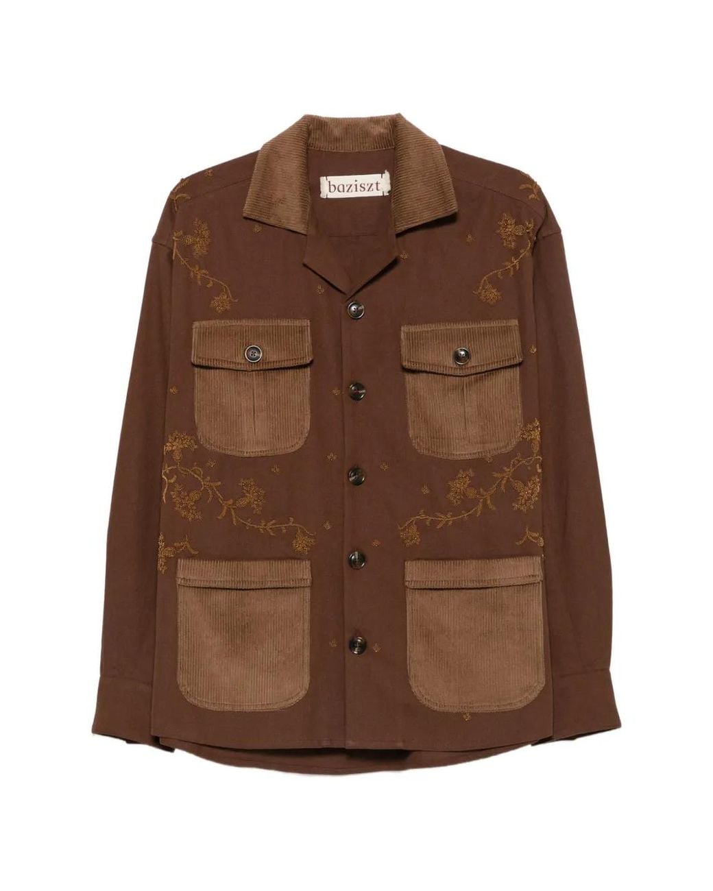 BAZISZT Brown Anakin Embroidered Overshirt for men