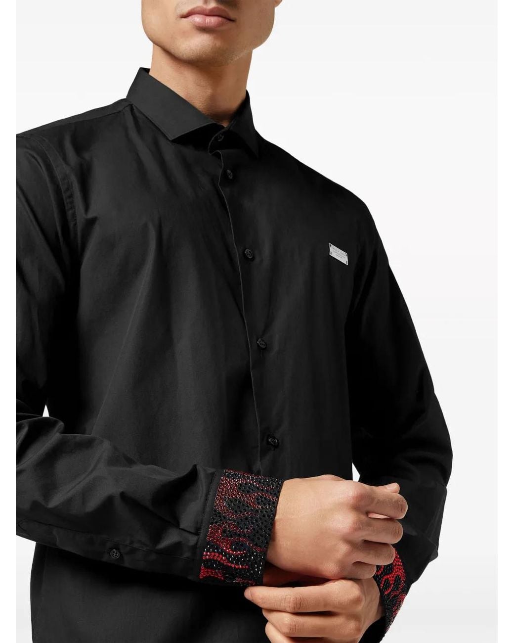 Philipp Plein Black Sugar Daddy Flame-Trim Shirt for men
