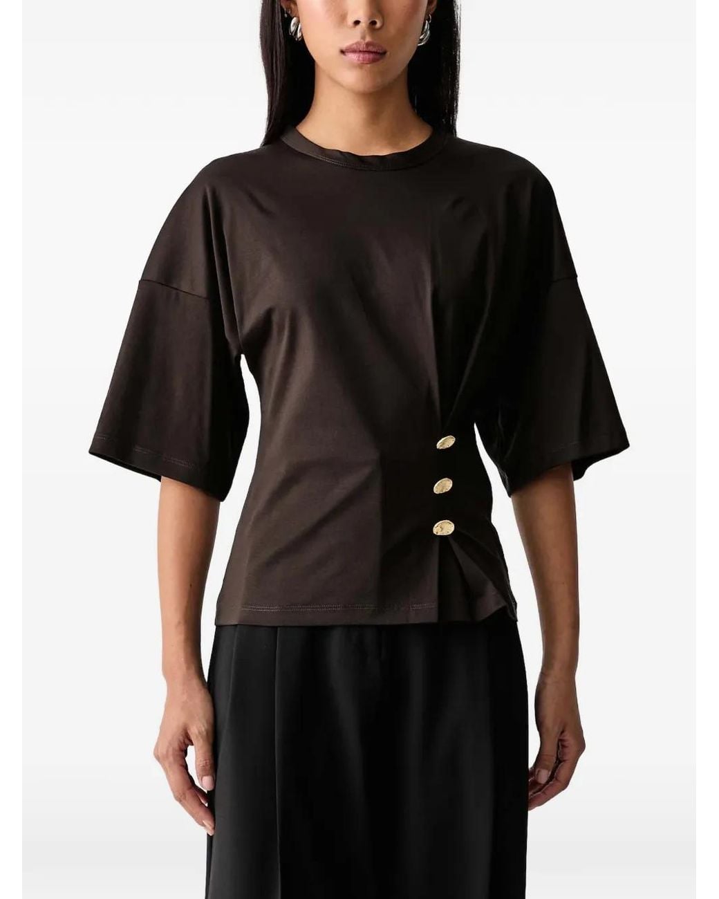 Sessun Black Naktis Button-Embellished Pleated Top