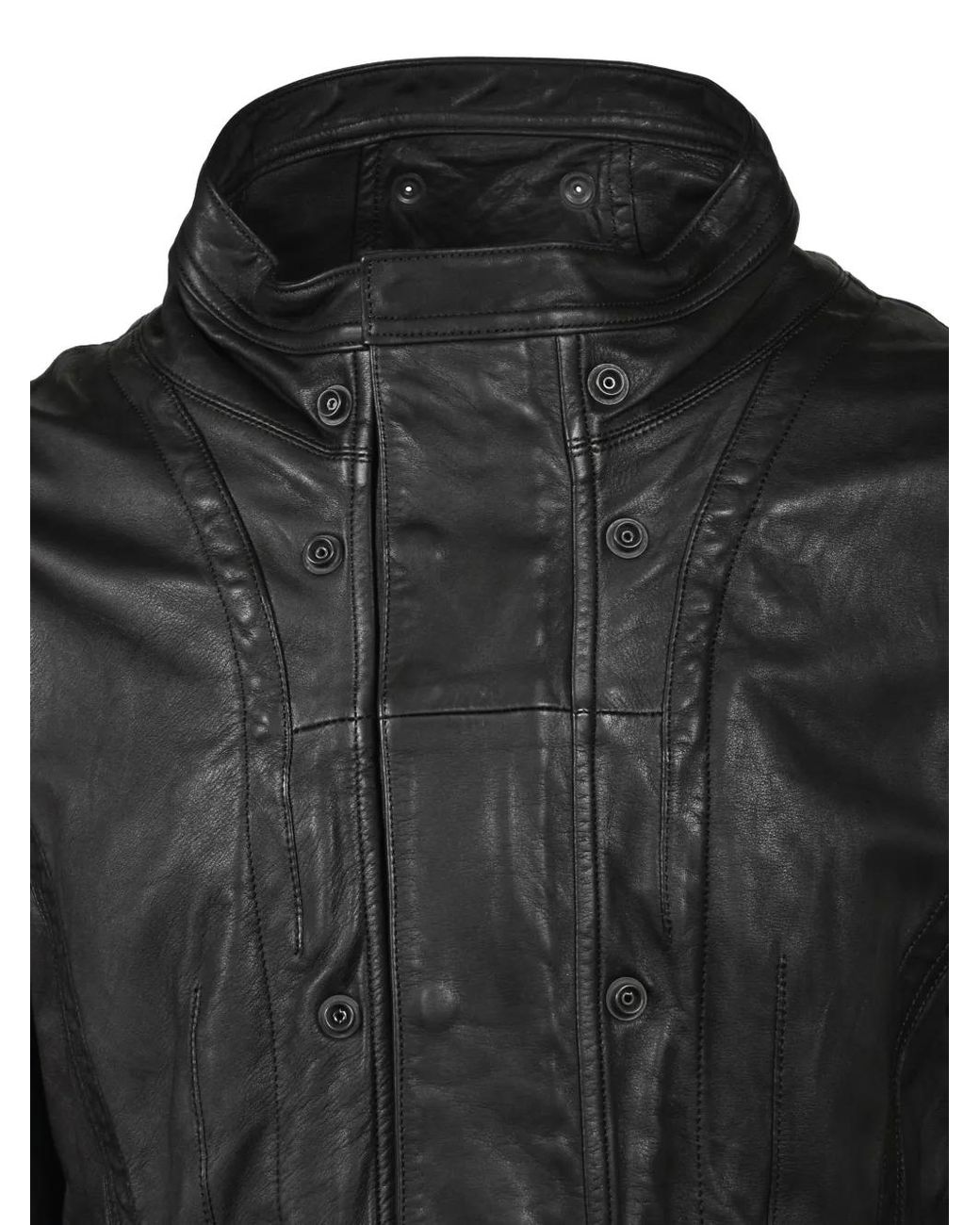 Julius Black Urban Seam-Detail Washed Leather Jacket for men