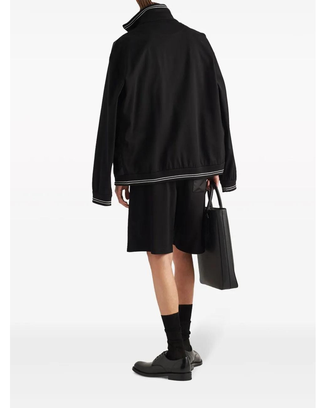 Prada Black Triangle-Logo Panelled Bomber Jacket for men
