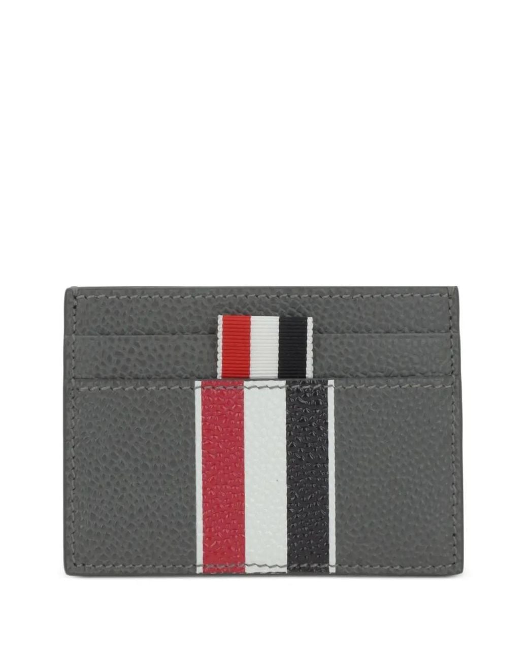 Thom Browne Gray Pebble-Grain Rwb Stripe Double-Sided Card Holder for men