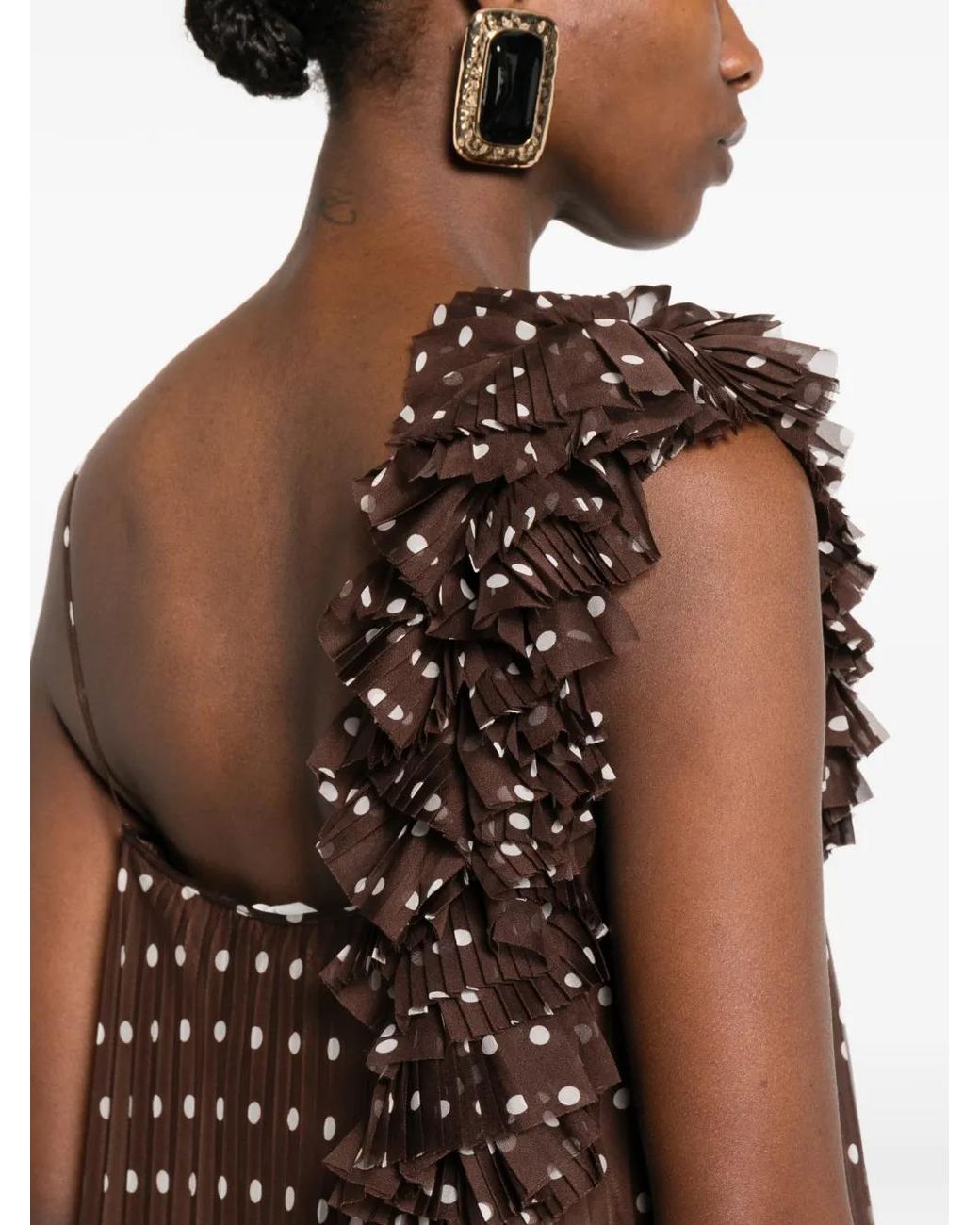 P.A.R.O.S.H. Brown Robe Mi-Longue Volantée À Pois