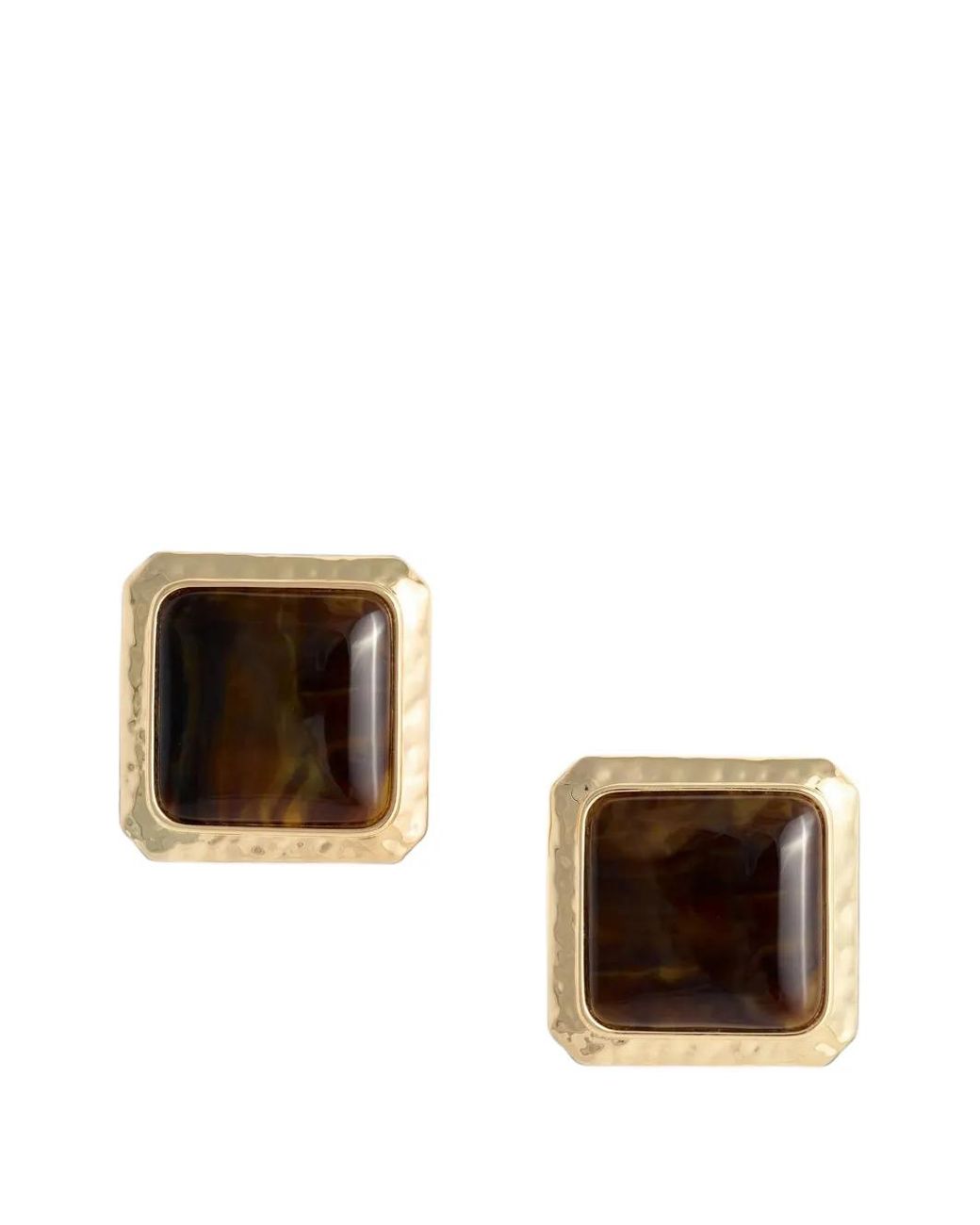 Self-Portrait Brown Plated Brass Enamel Center Stud Earrings, 4Cm X 4Cm
