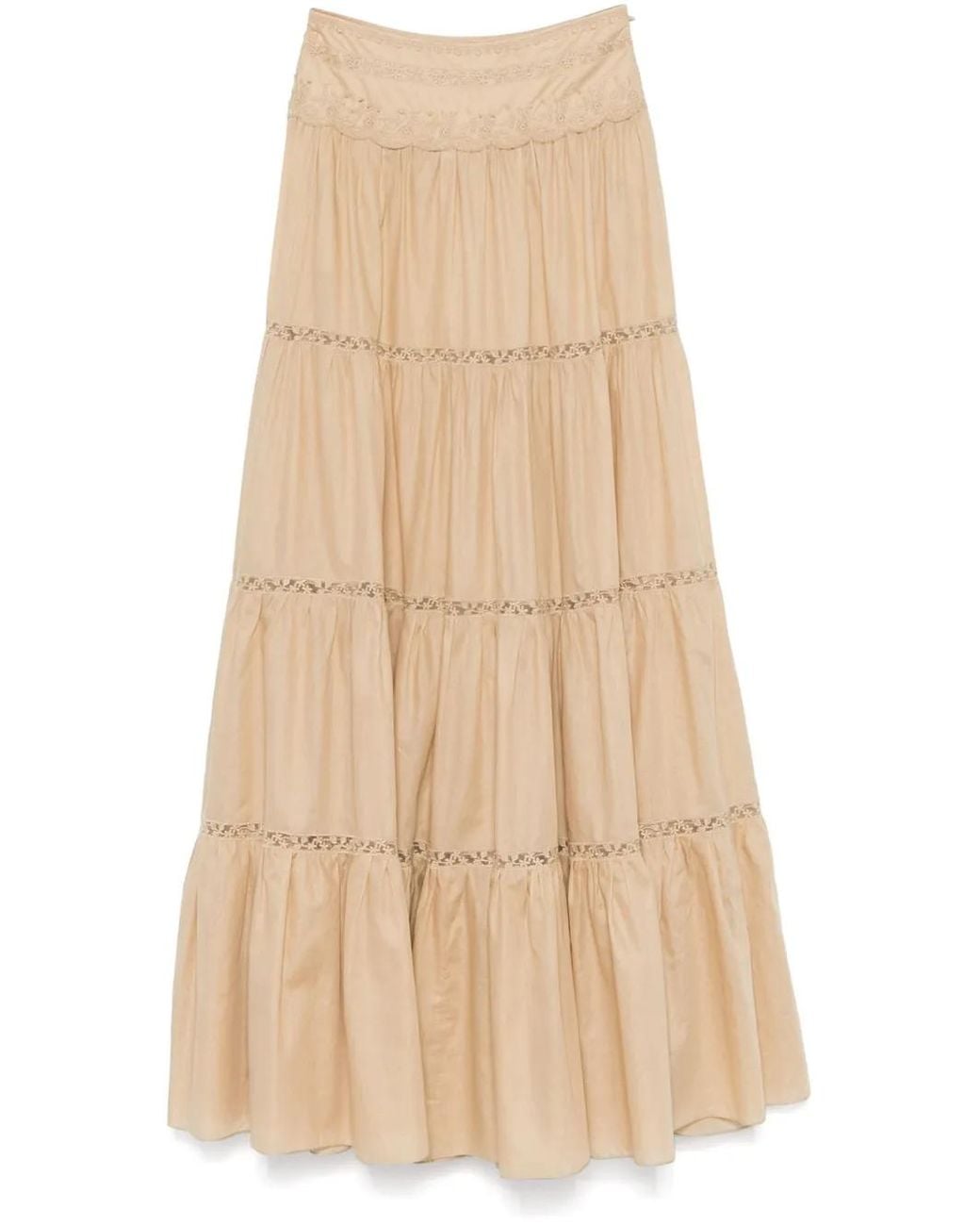 Ermanno Scervino Natural Floral-Embroidered Maxi Skirt