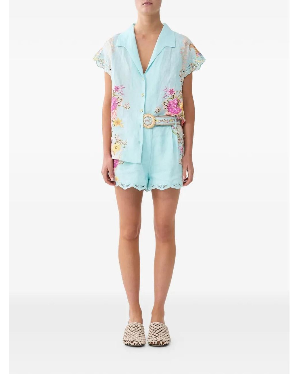 Camilla Blue Button Floral Blouse