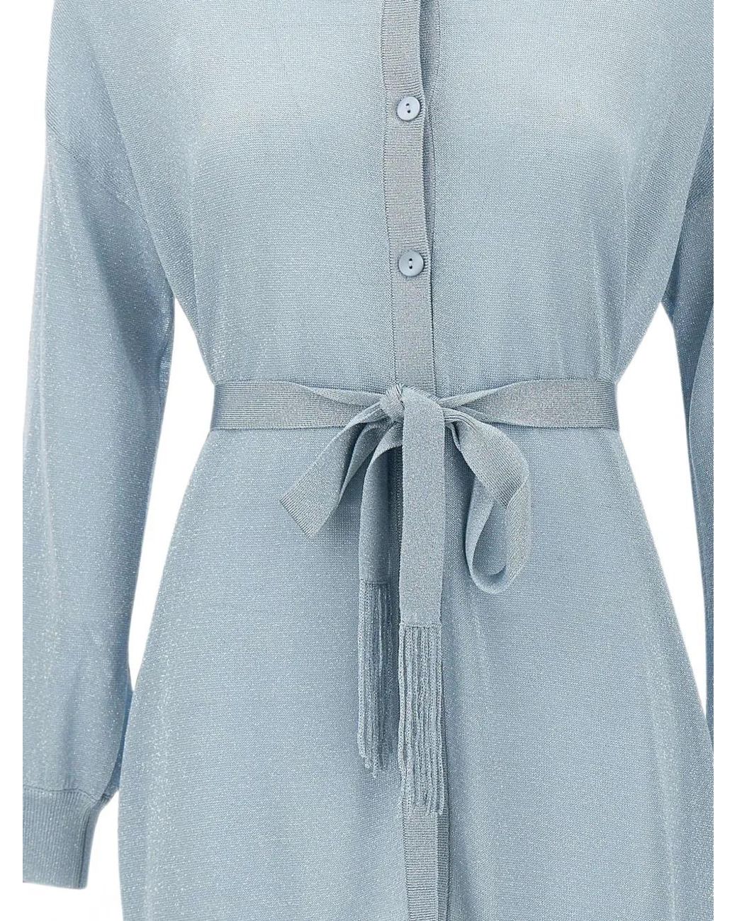 Kangra Blue Belted Lurex Cardi-Coat
