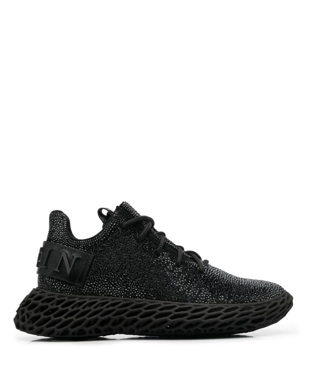 Philipp Plein Black Crystal-Embellished Leather Sneakers
