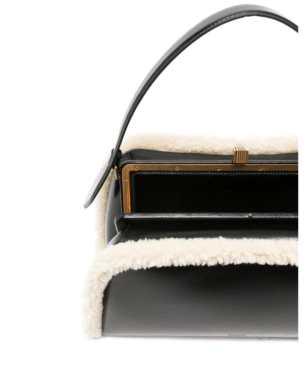 Khaite Black Cate Shearling-Trim Leather Tote Bag