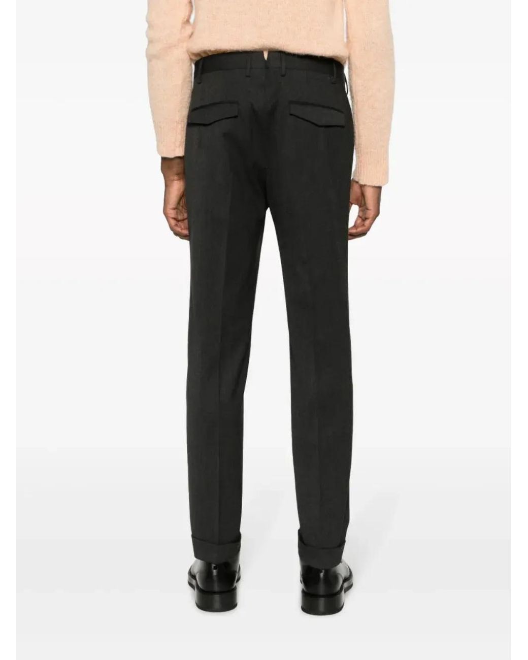 PT Torino Black Straight-Leg Tailored Trousers for men