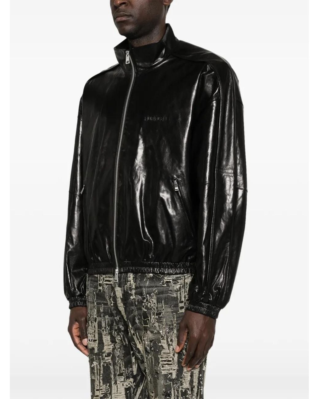 Purple Brand Black Zip Leather Jacket for men