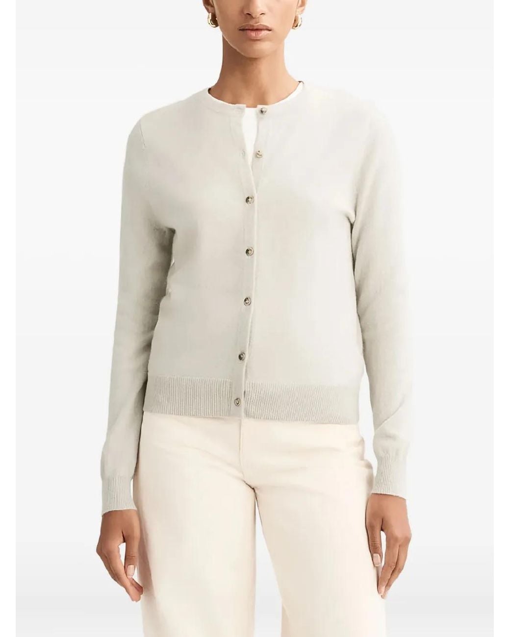 Soft Goat White Round-Neck Cardigan