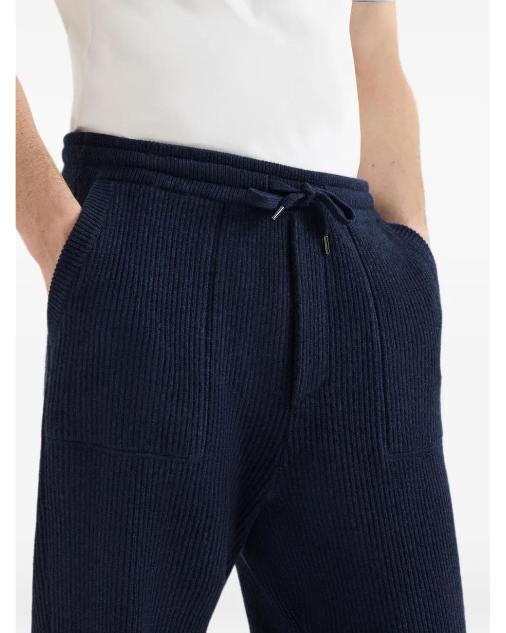 Brunello Cucinelli Blue Cashmere English Rib Knit Joggers for men