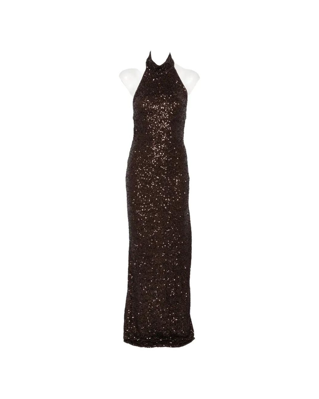Nissa White Sequin-Embellished Halterneck Maxi Dress