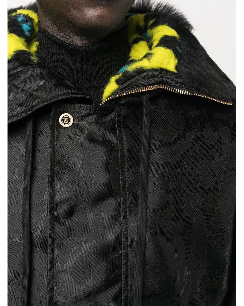Versace Black Baroque-Print Shearling-Lined Jacket for men