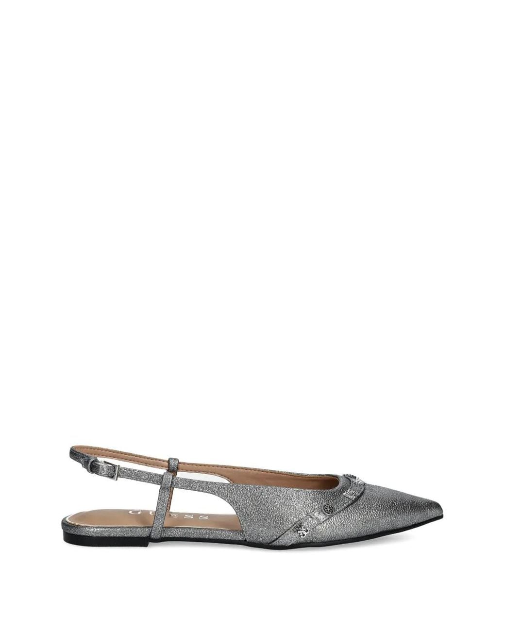 Guess White Metallic-Effect Slingback Ballet Flats