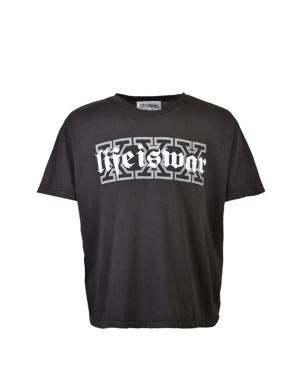 lifeiswar Black Logo-Print Boxy-Fit T-Shirt for men
