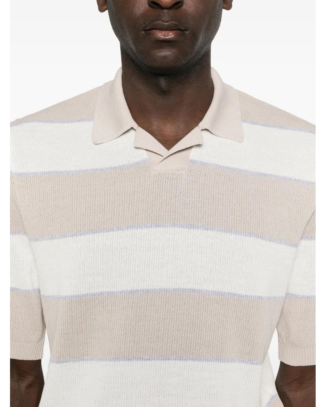Eleventy White Striped Short-Sleeve Knitwear for men