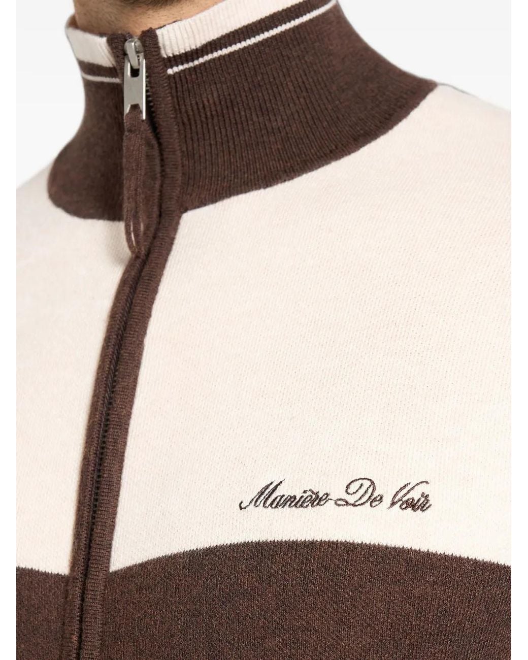 Manière De Voir Brown Veste Mathieu En Maille Crème Colour Block Signature
