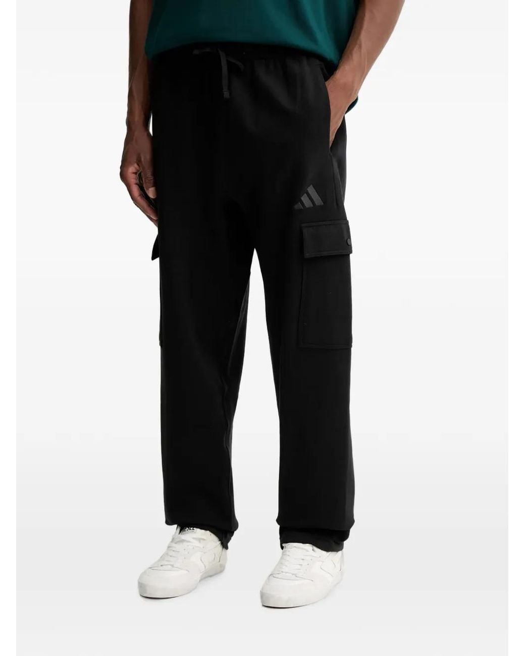 Adidas Black Logo-Embroidered Cargo Pants for men