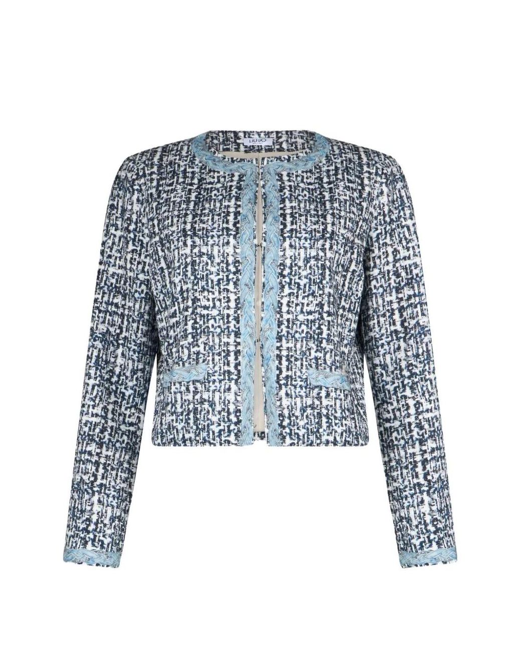Liu Jo Blue Jacket With Digital Bouclé-Effect Print
