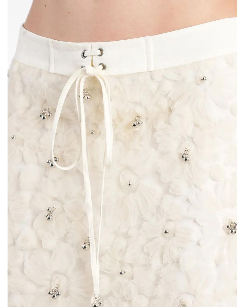 Siedres Natural Siam Floral-Appliqué Beaded Midi Skirt