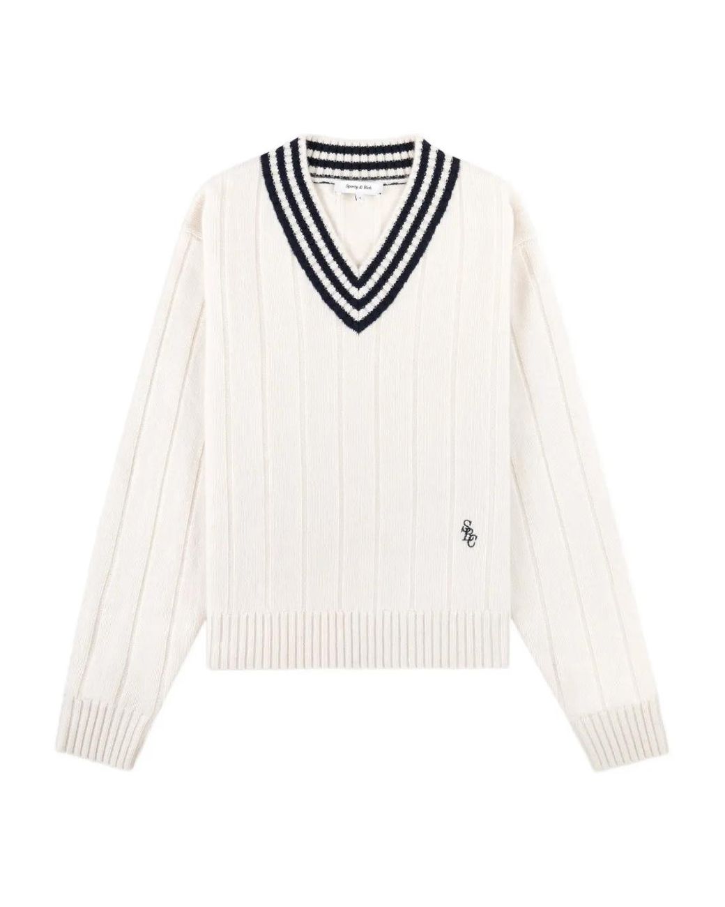 Sporty & Rich White V-Neck Striped Jumper