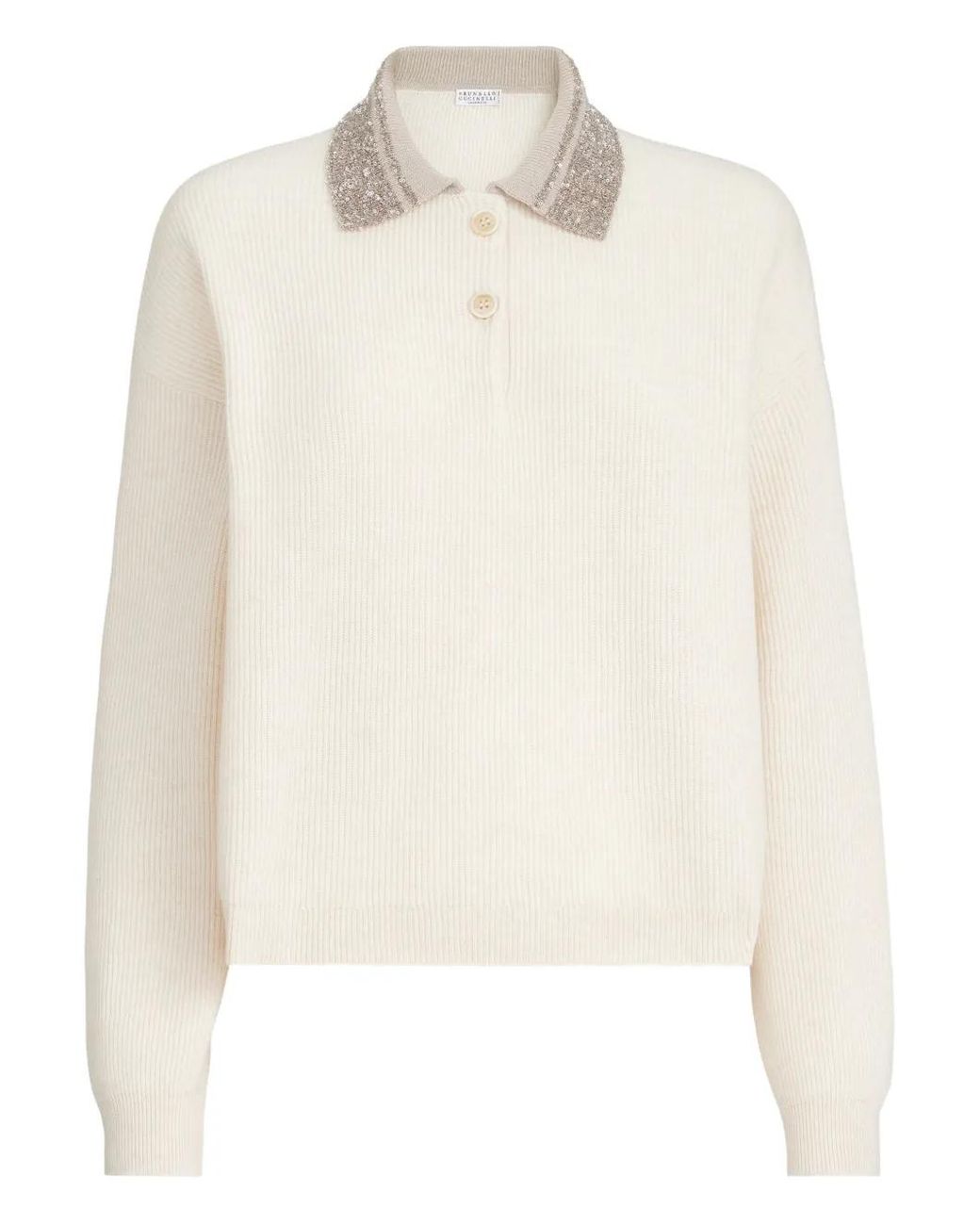 Brunello Cucinelli White Sequin-Collar Sweater