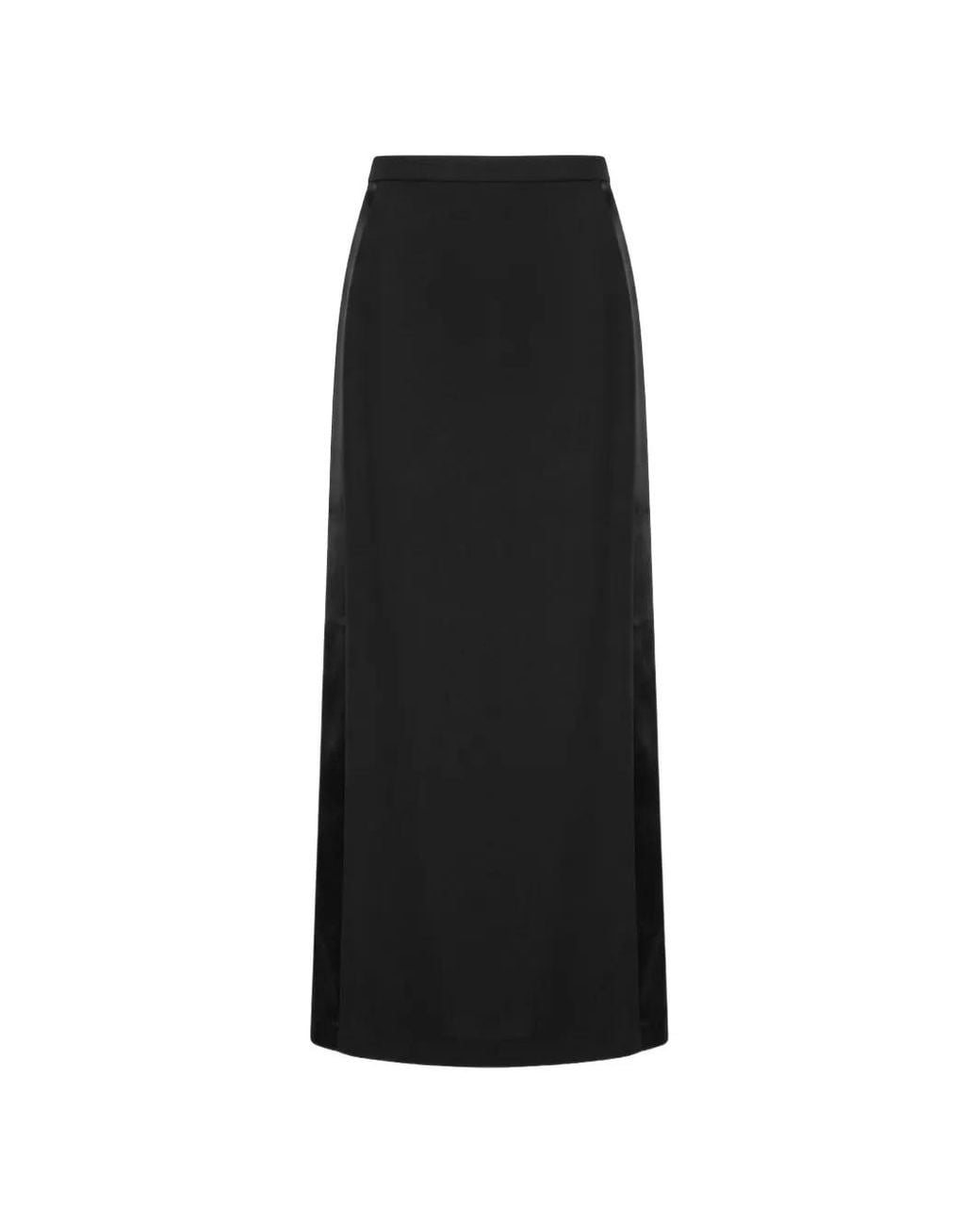 ANDAMANE Black Nada Satin-Trim Front-Slit Maxi Skirt