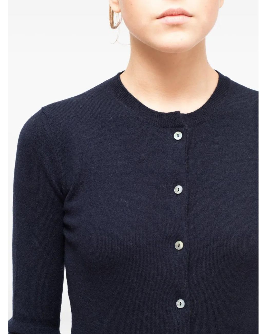 LA ROSE Blue Buttoned Cashmere Cardigan