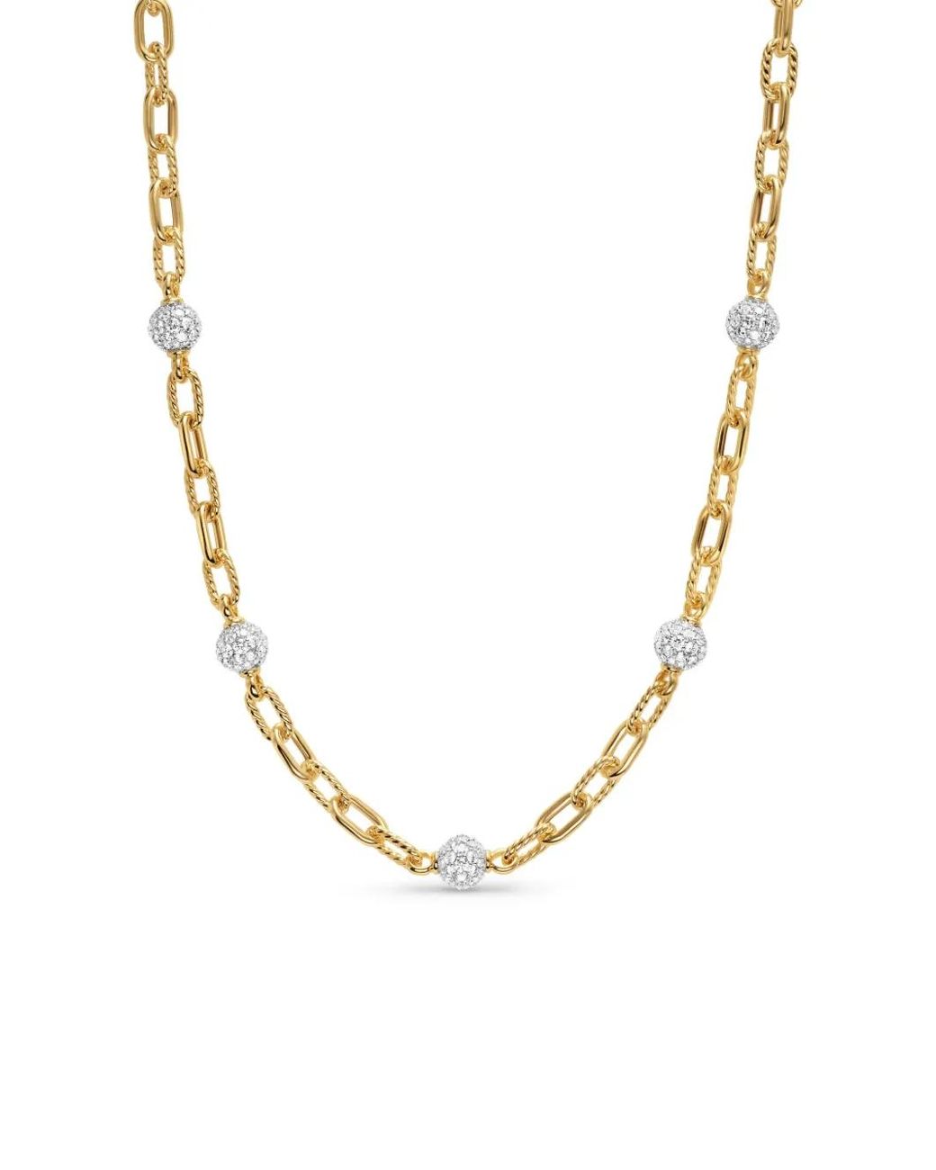 David Yurman Metallic 18Kt Dy Madison Beaded Diamond Necklace (6Mm)