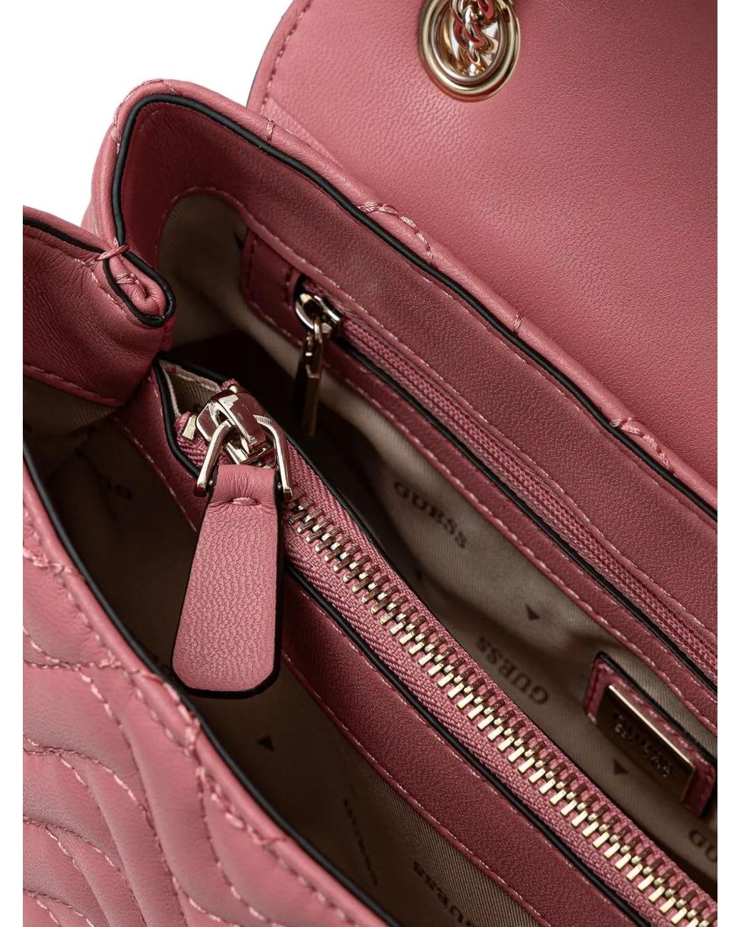 Guess Pink Quilted Chain-Strap Cross Body Bag