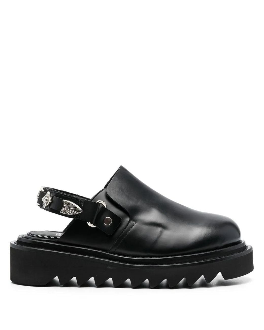 Toga Black Buckled Ankle-Strap Flat Clogs