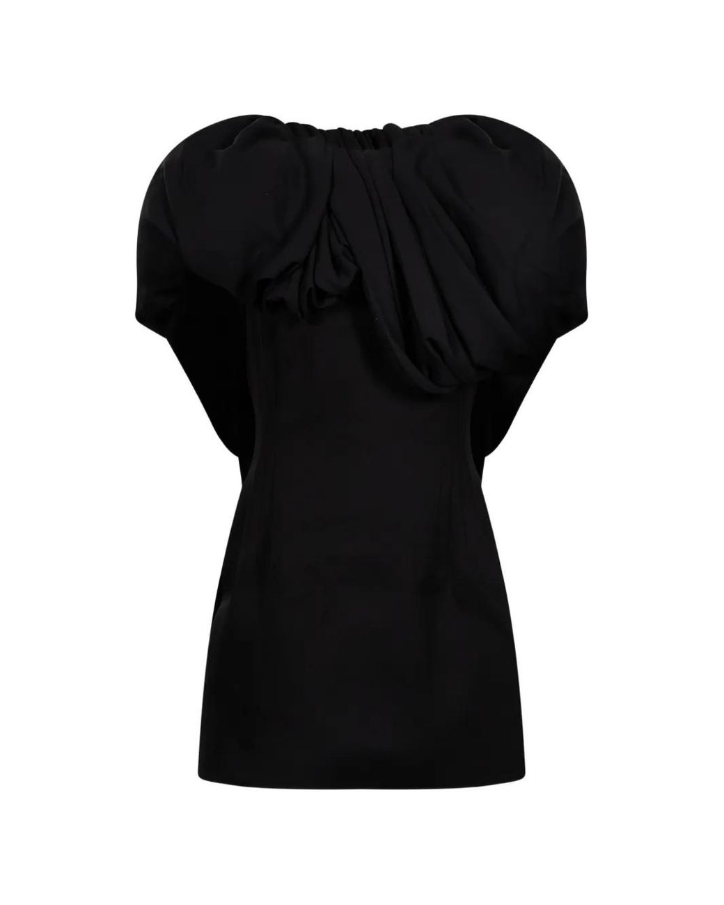 Magda Butrym Black Draped Puff-Sleeve Mini Dress