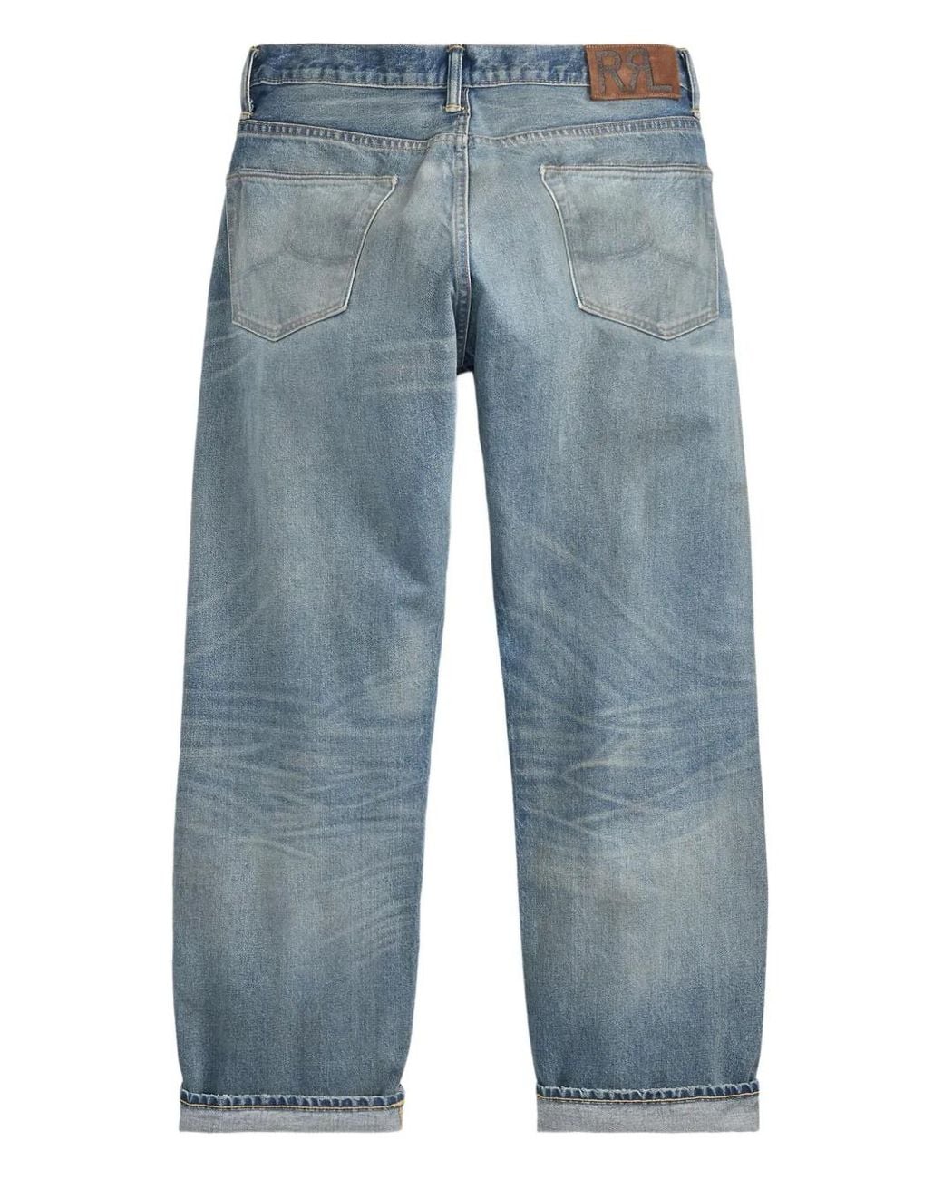 RRL Blue Distressed Patchwork Jeans for men