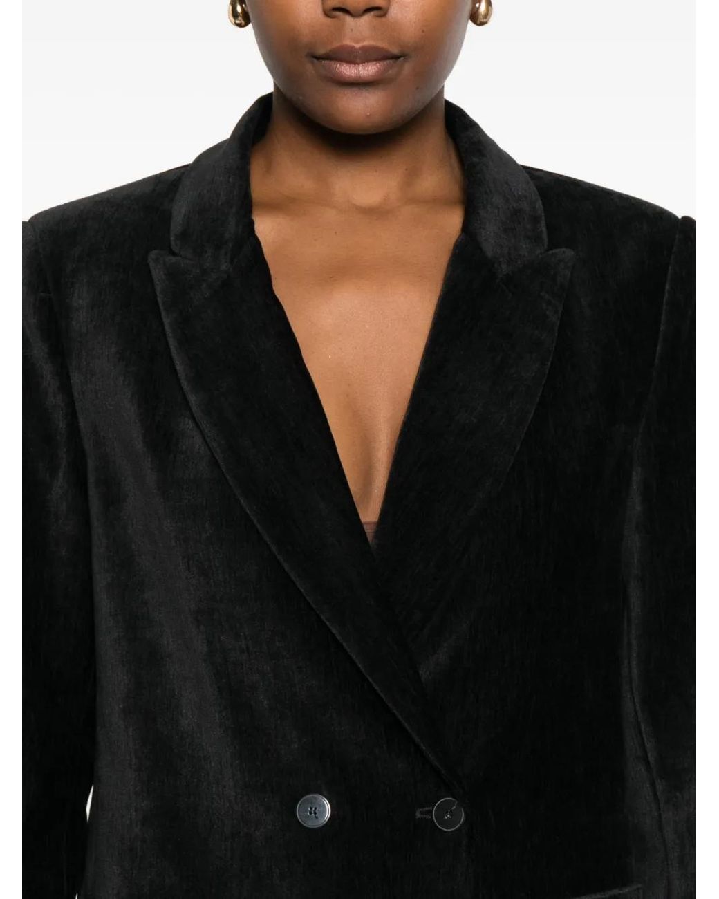Forte_forte Black Double-Breasted Velvet Blazer