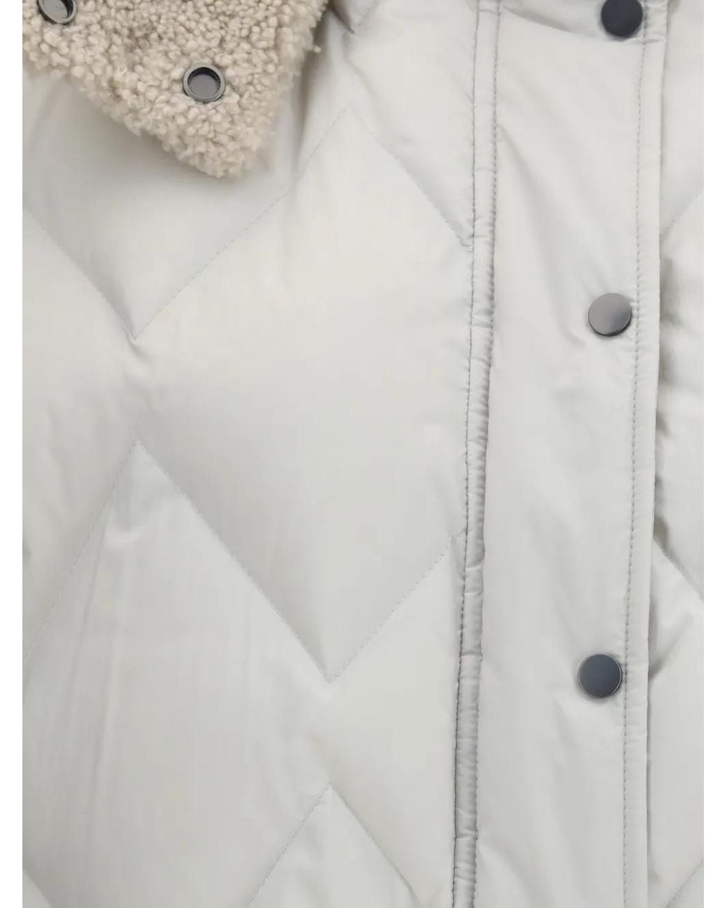 Brunello Cucinelli White Padded Shearling-Trim Gilet