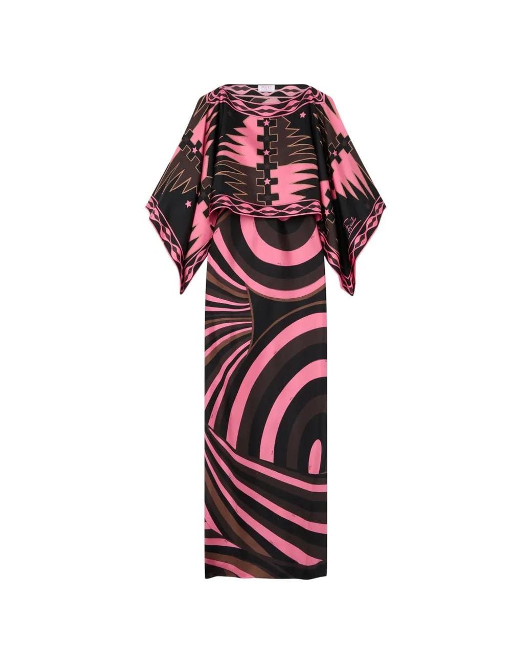 Emilio Pucci Red Iride-Print Silk Dress With Cape