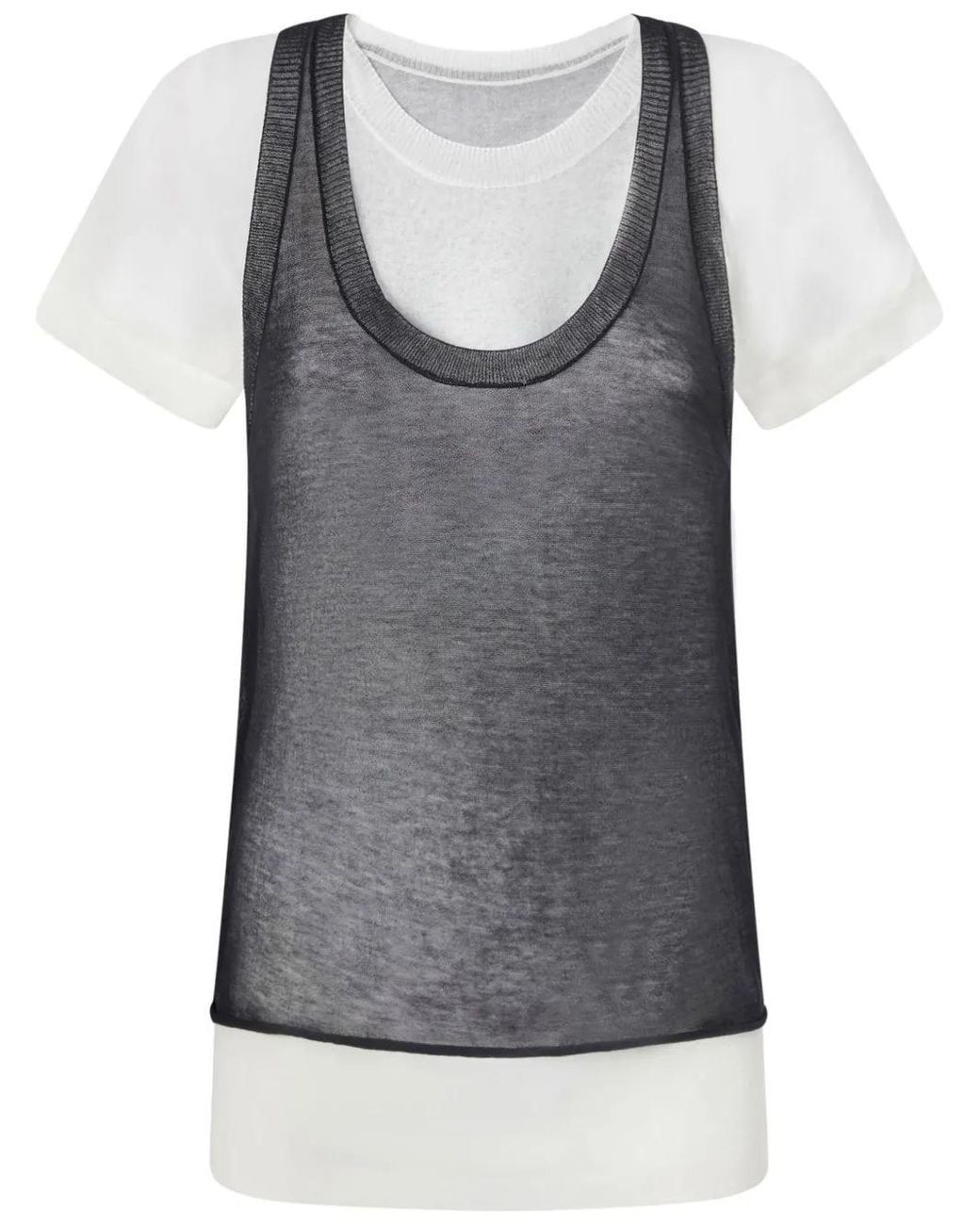 Pinko Gray Layered And T-Shirt With Sheer Overlay