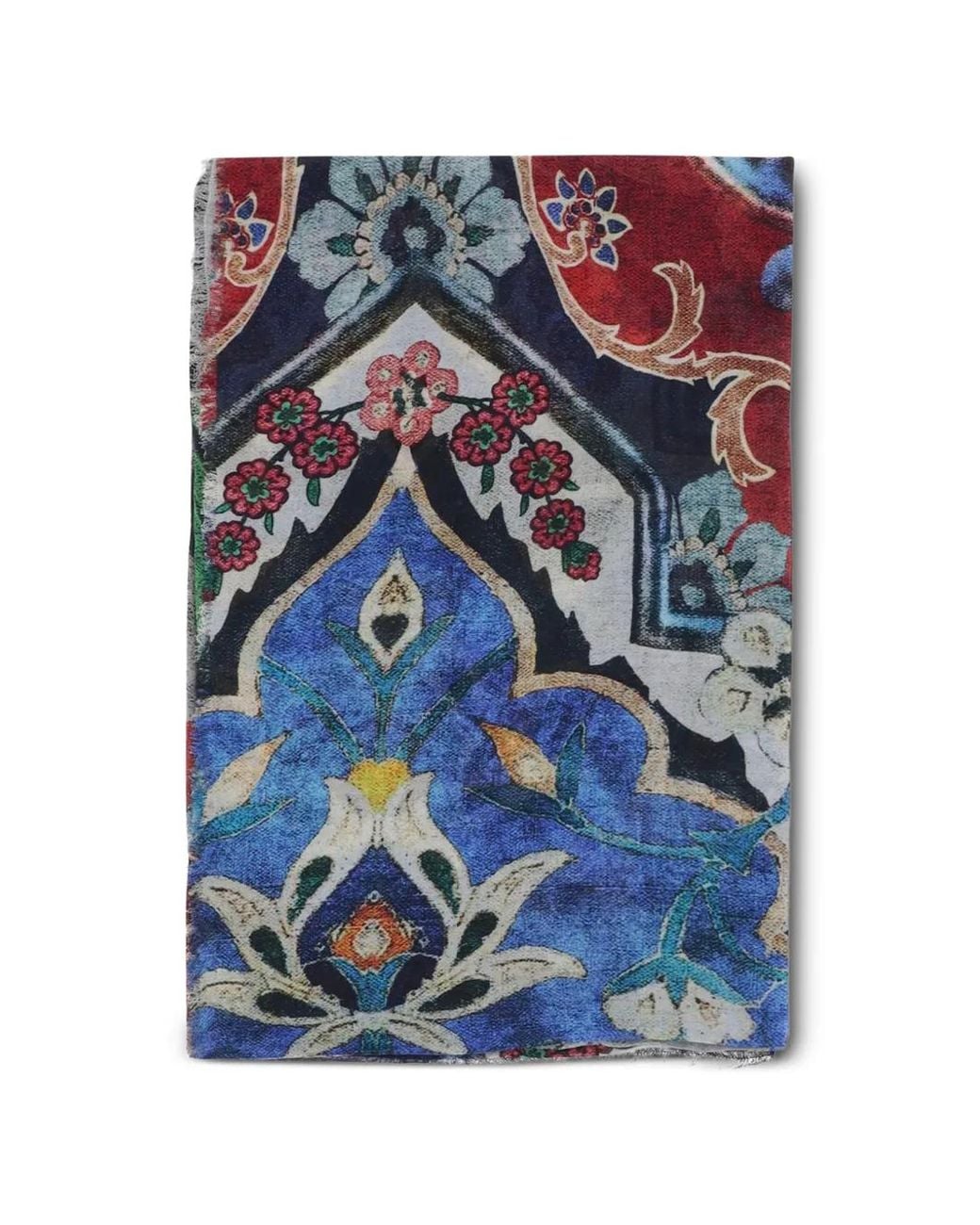 Faliero Sarti Blue Floral-Print Fringed Scarf