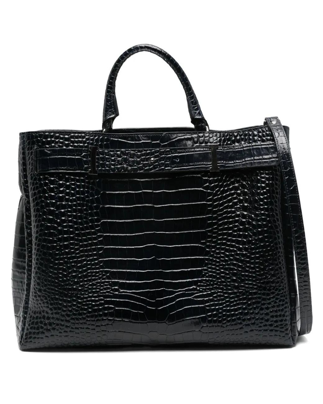 Iceberg Black Crocodile-Effect Tote Bag