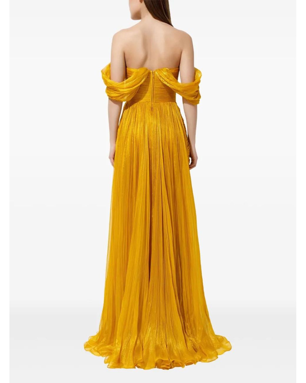 IRIS SERBAN Yellow Pleated Off-Shoulder Dress