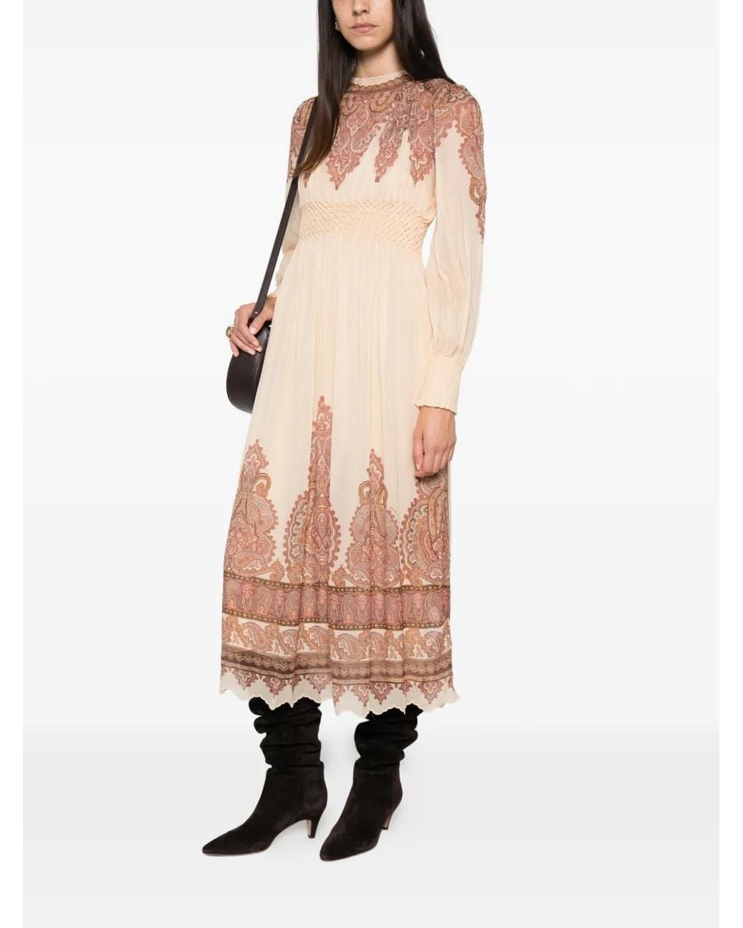 Zimmermann White Ascent Smocked Paisley-Print Midi Dress