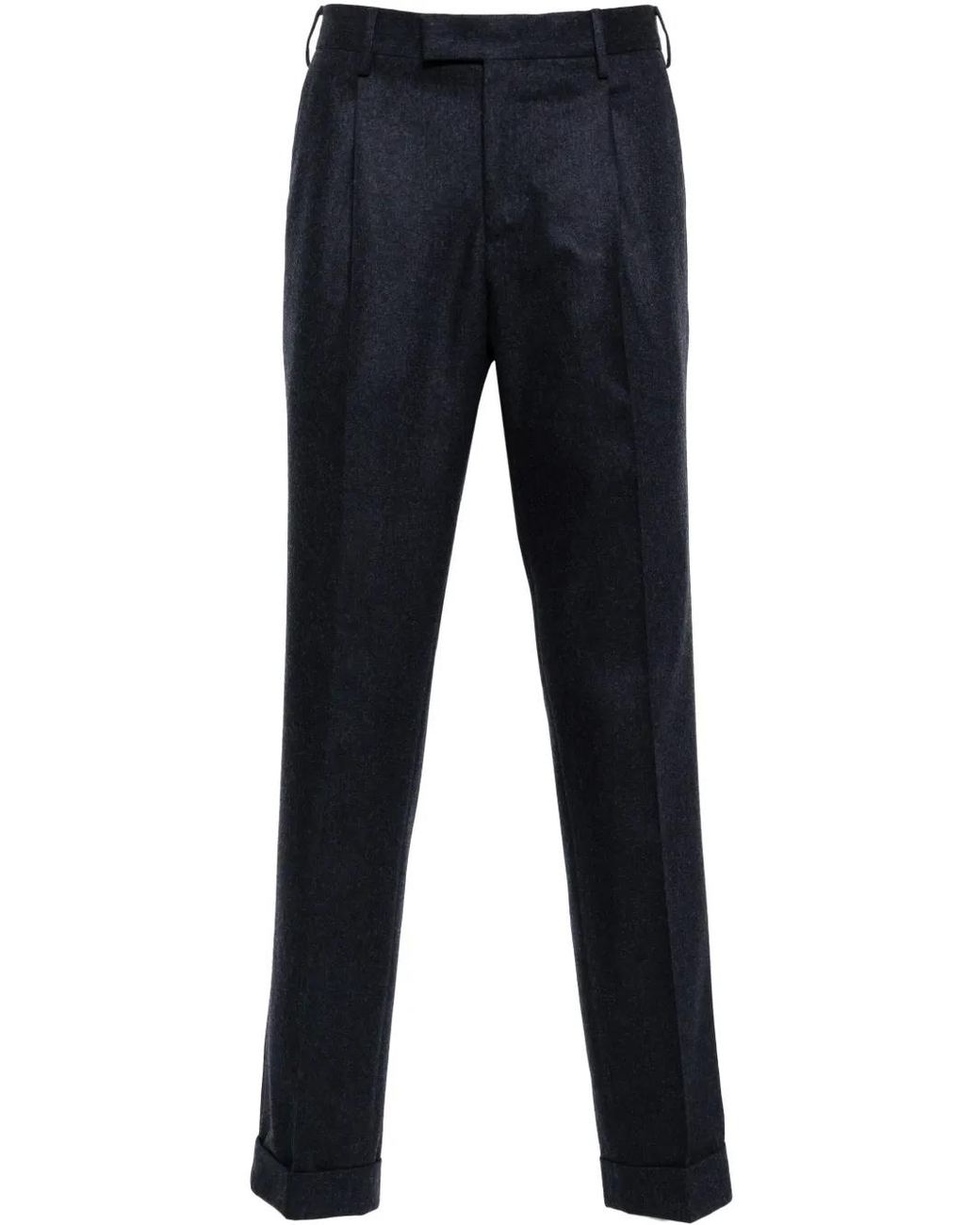 PT Torino Blue Pleated Slim-Fit Trousers for men