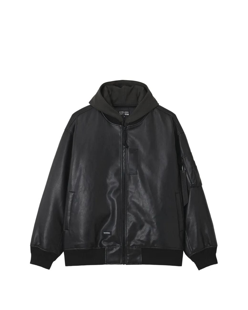 Izzue Black Hooded Faux-Leather Jacket for men