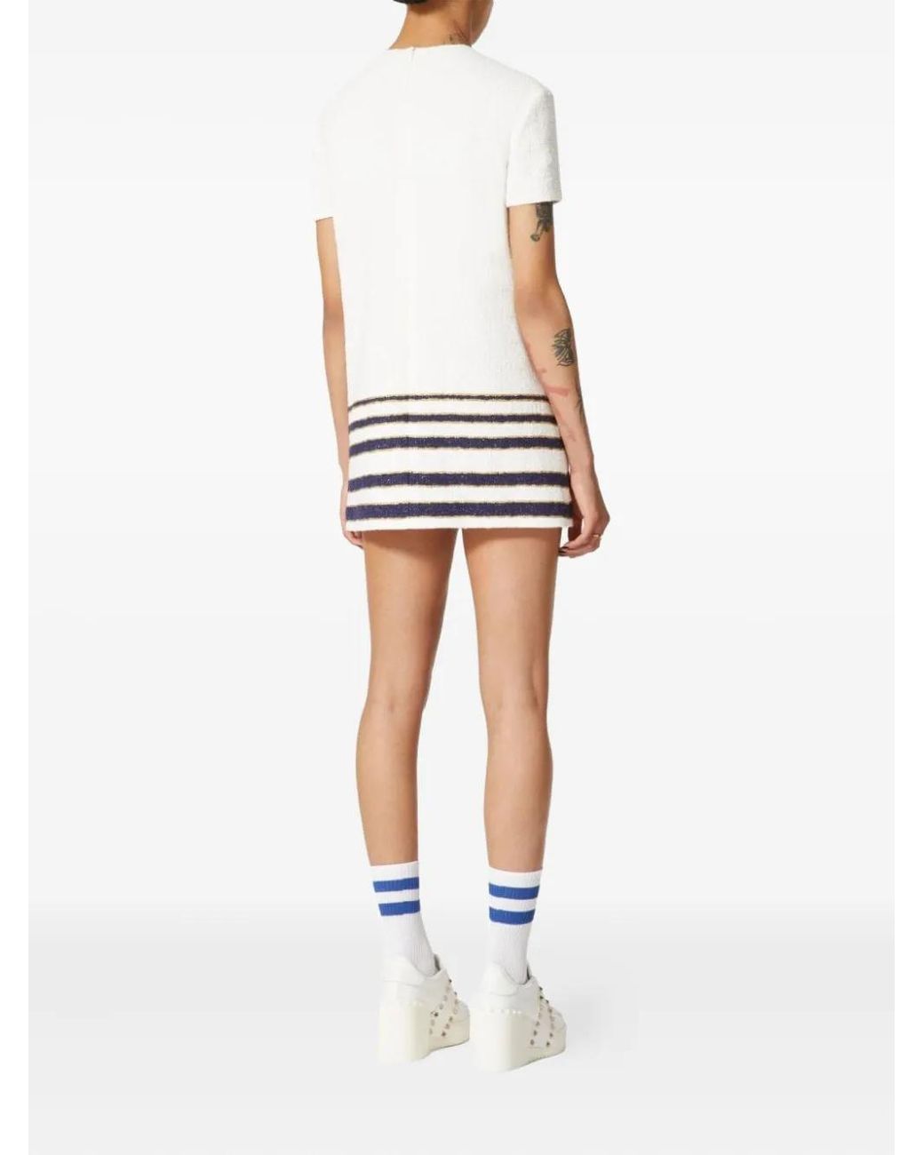 Valentino Garavani White Mariniere Tweed Short Dress