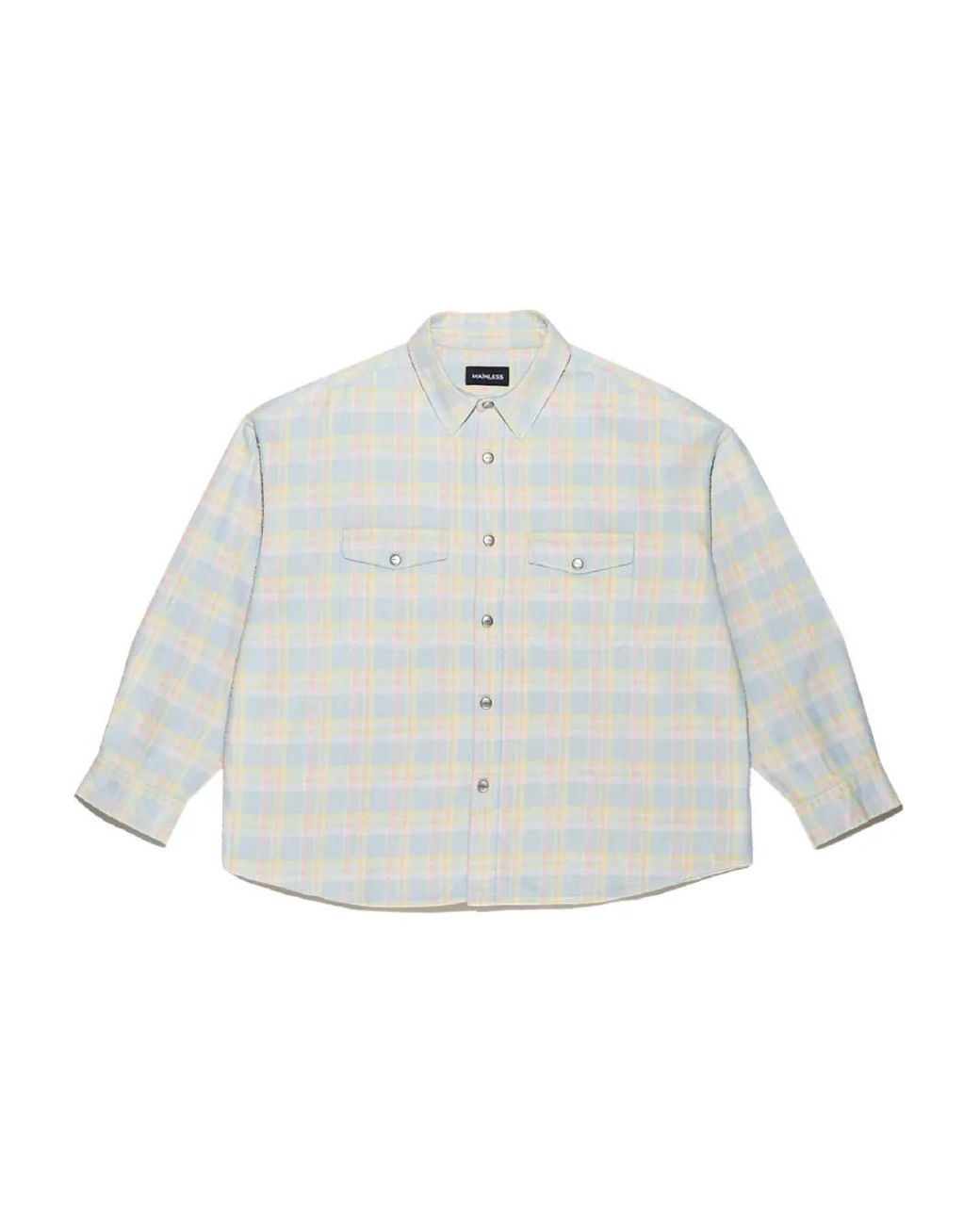Mainless White Flap Pockets Plaid Shirt