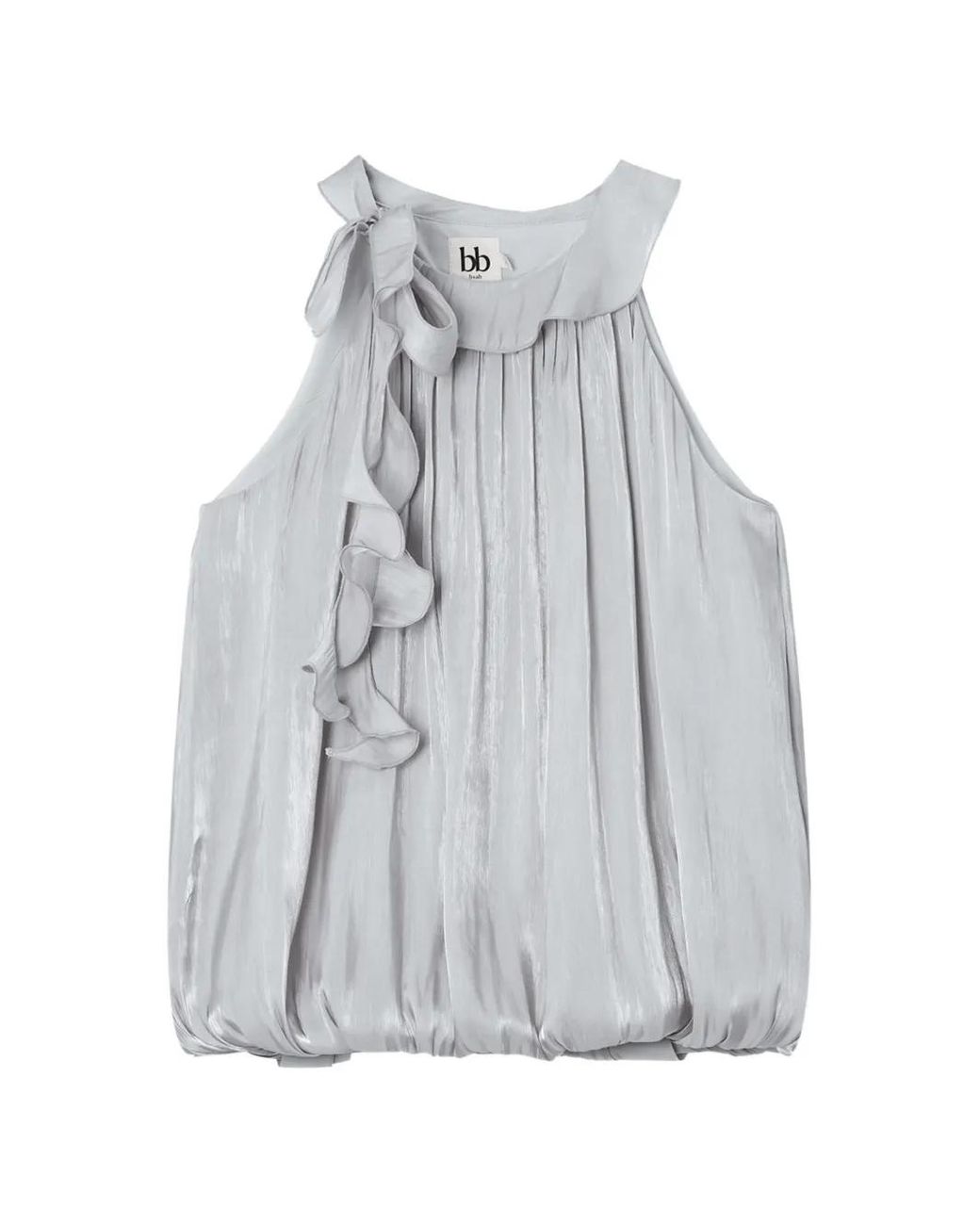 B+ AB Gray Ruffle-Trimmed Bow-Detail Blouse