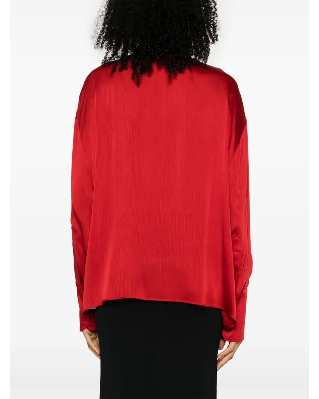 Genny Red Satin-Finish Button-Up Shirt