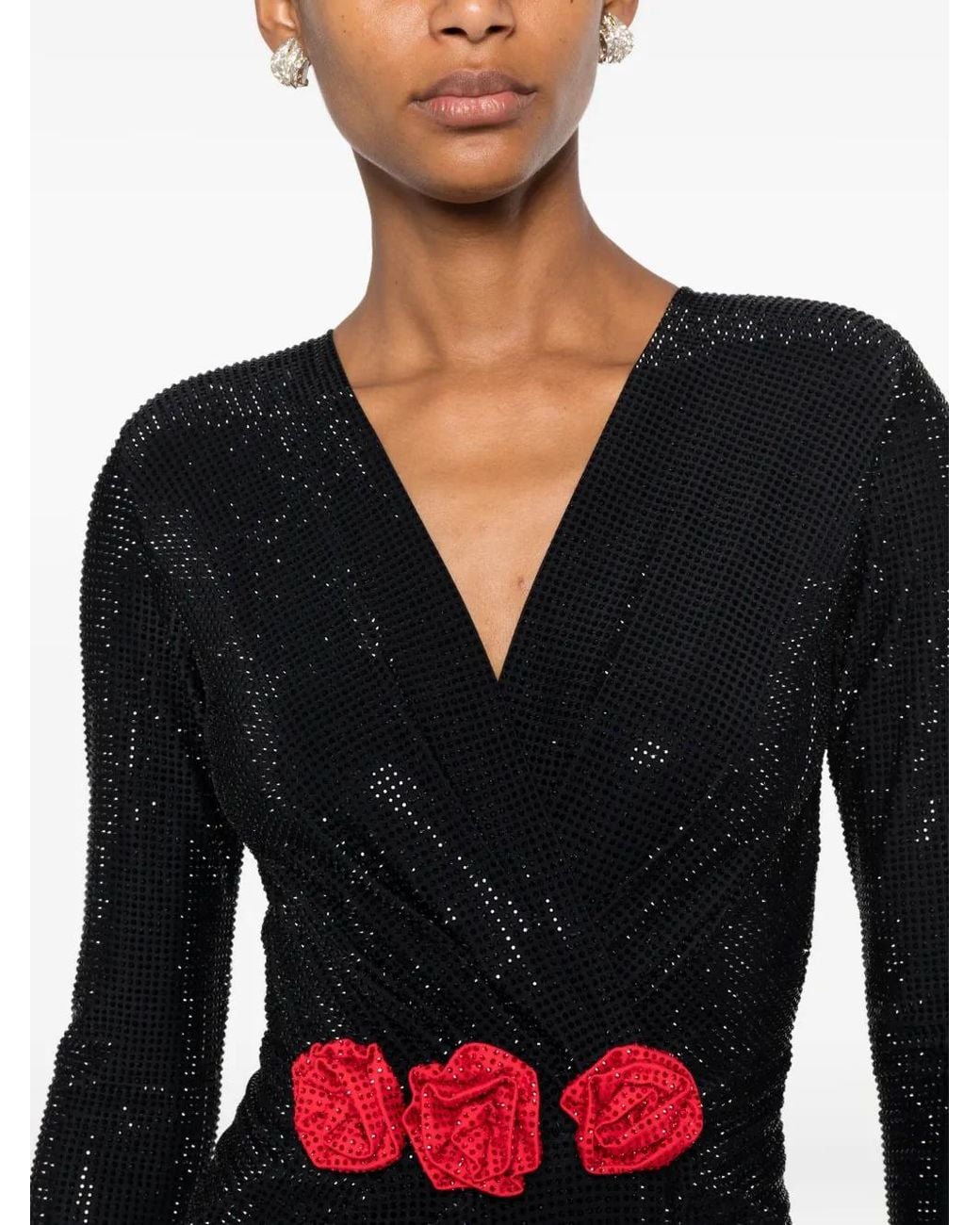 Miron Black V-Neck Floral-Detail Maxi Dress